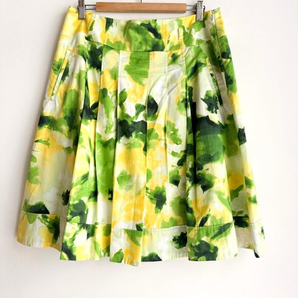 Jones New York Green Yellow Watercolor Full A line Skirt 12P - Picture 1 of 4